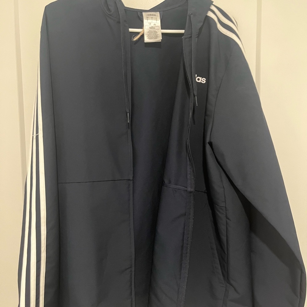 Adidas navy blue mesh hooded zip up jacket